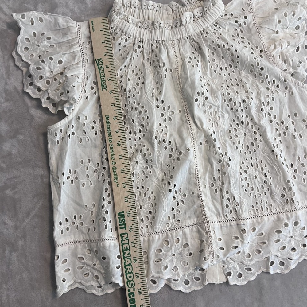 Jennifer Grace Top Womens Medium Ivory Eyelet Ruffle Sleeve Cottagecore Romantic - Picture 7 of 10